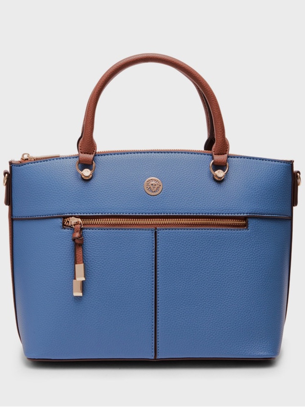 Anne Klein Blue Tote with Brown Trim and Handles